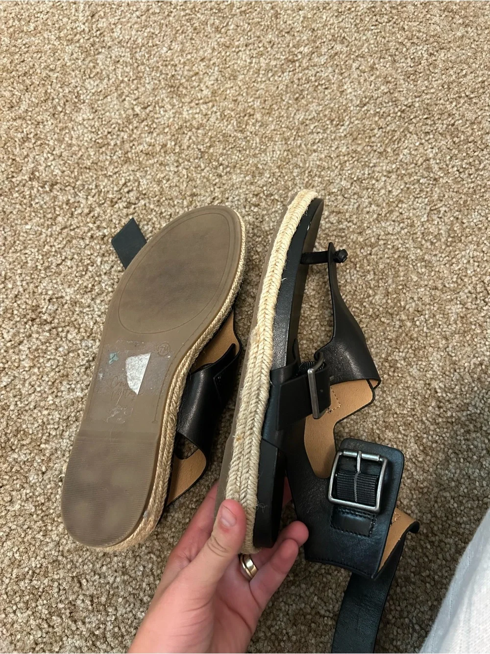 Black Women's Leather Toe-Post Sandals